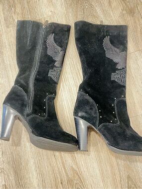 Jeffrey Campbell Black Suede Mid-Calf Heeled Boots